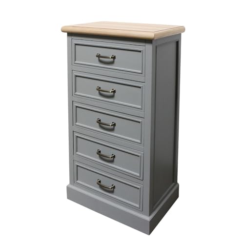 Grafelstein Kleine Kommode Farmhouse grau braun mit 5 Schubladen Landhausmöbel modern von Grafelstein