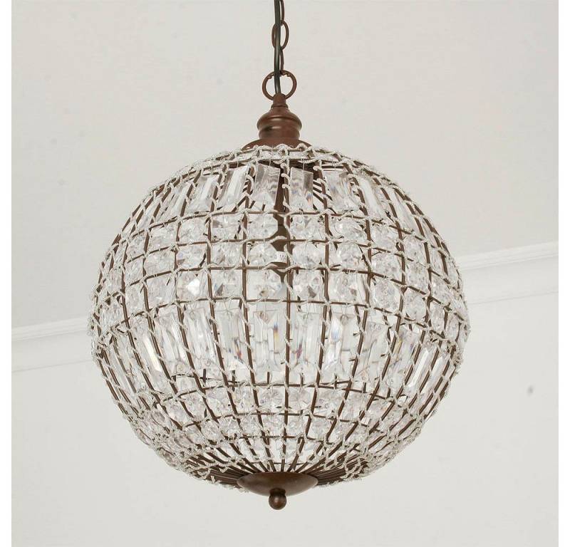 Grafelstein Hängeleuchte Kugellampe CRISTAL mit Kristallen D34cm antik braun Deckenleuchte Kuge von Grafelstein