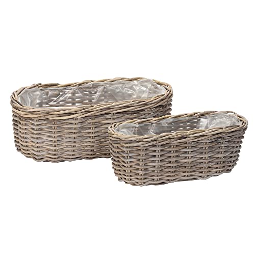 Grafelstein Pflanzkorb Basket grau aus Rattan ovale Pflanzschale L53cm Rattankorb von Grafelstein