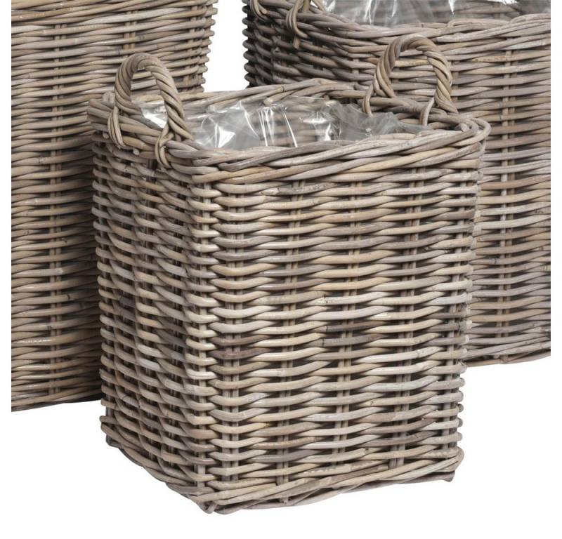 Grafelstein Pflanzkübel Eckiger Pflanzkübel SEAGRASS grau beige Rattan Pflanzkorb 36x36cm - KL von Grafelstein