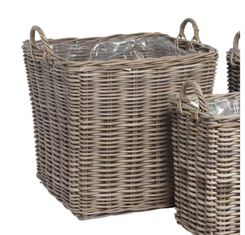 Grafelstein Pflanzkübel Eckiger Pflanzkübel SEAGRASS grau beige Rattan Pflanzkorb 50x50cm - GR von Grafelstein