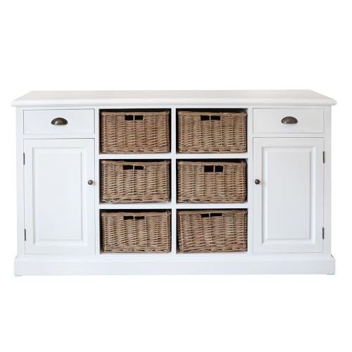 Grafelstein Sideboard Bayside weiß mit Rattankörben Anrichte Kommode Hamptons Long Island von Grafelstein