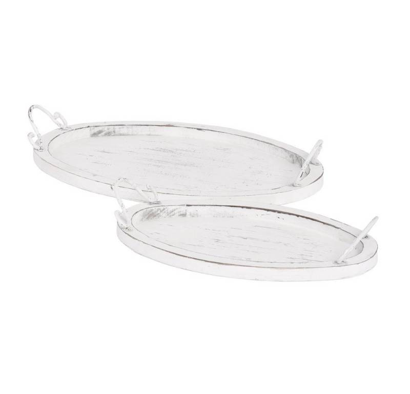 Grafelstein Tablett 2tlg. Tablett COTTAGE weiß shabby chic Holztablett oval mit Metallgrif von Grafelstein