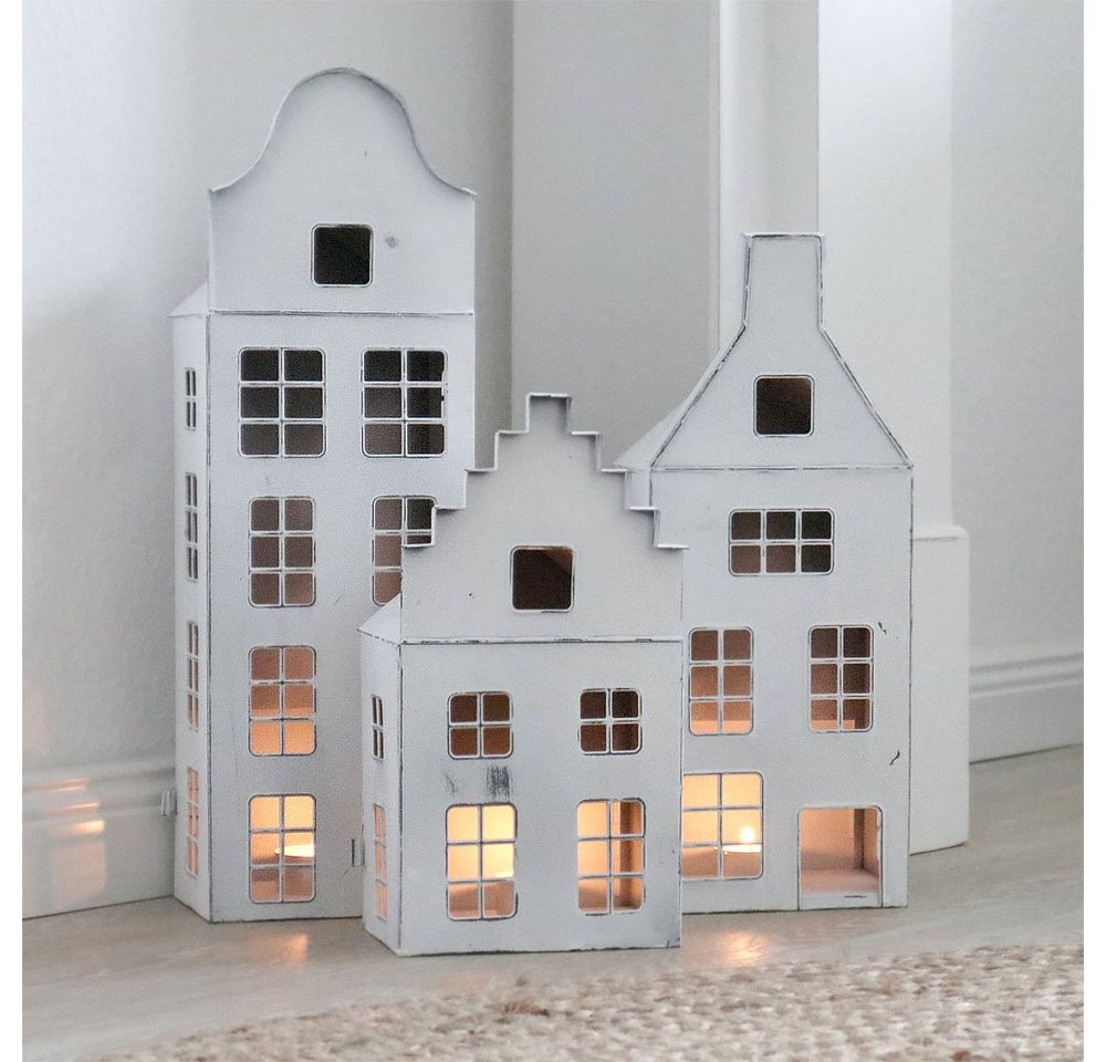 Grafelstein Teelichthalter Laterne MAISON weiß shabby chic Metallhaus beleuchtet H33cm Dekohaus von Grafelstein