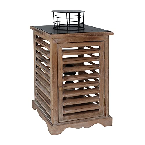 Grafelstein Tischlampe LATERNE – Strandhaus-Look Tischleuchte mit Holzlamellen, 20x20x35 cm, kompatibel mit E14-Leuchtmitteln (max. 40W), stilvolle Beleuchtung für jedes Zimmer, braun schwarz von Grafelstein