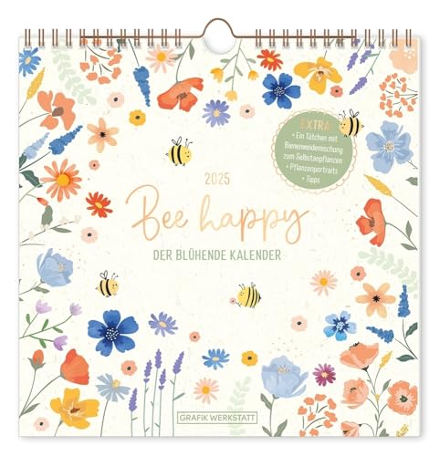 Wandkalender quadratisch 2025 Bee happy: Wandkalender von Grafik Werkstatt "Das Original"