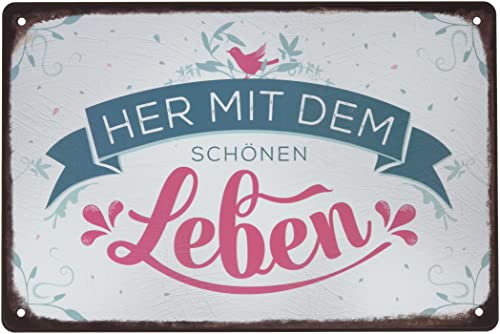 Grafik Werkstatt Schild Art Nostalgic Vintage Blechschild mit Spruch | Retro Wand-Deko | Nostalgie | weiß | Her mit dem schönen Leben, Metall, 30 x 20 cm Grafik Werkstatt Schild Art Nostalgic Vintage Blechschild mit Spruch | Retro Wand-Deko | Nostalgie | weiß | Her mit dem schönen Leben, Metall, 30 x 20 cm von Grafik-Werkstatt