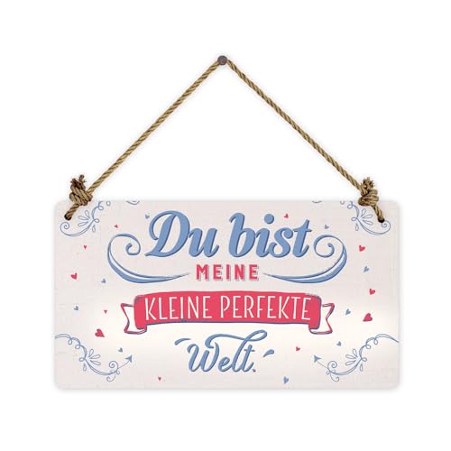 Grafik Werkstatt Wand Vintage-Art | Du bist Meine kleine perfekt Welt | Retro | Nostalgic | Pappschild mit Kordel| Deko-Schild Cardboard, Pappe, bunt, 22 x 12 cm von Grafik-Werkstatt