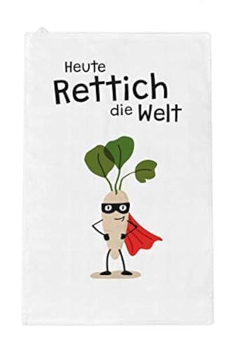 Grafik-Werkstatt Geschirrtuch |Trockentuch mit lustigem Spruch | Heute Rettich die Welt von Grafik-Werkstatt