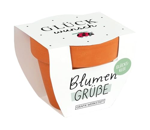 Grafik-Werkstatt Blumengrüße Glücksklee | Mini-Terrakotta-Töpfchen mit Samen | Glückwunsch, Orange von Grafik-Werkstatt