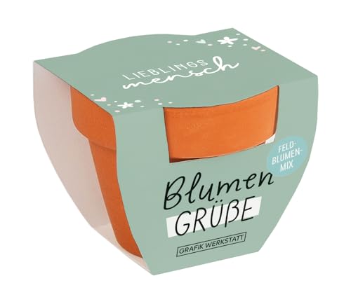 Grafik-Werkstatt Blumengrüße Sommerblumen-Mix | Mini-Terrakotta-Töpfchen mit Samen | Lieblingsmensch, Orange von Grafik-Werkstatt