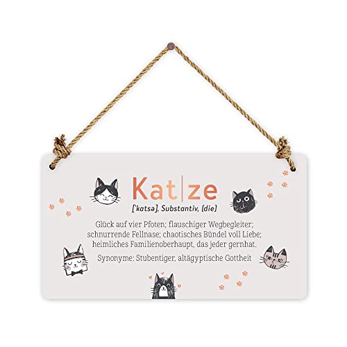 Grafik-Werkstatt Deko-Schild aus Pappe mit Kordel | Wand-Dekoration | grau | Definition Katze, 22 x 12 cm von Grafik-Werkstatt