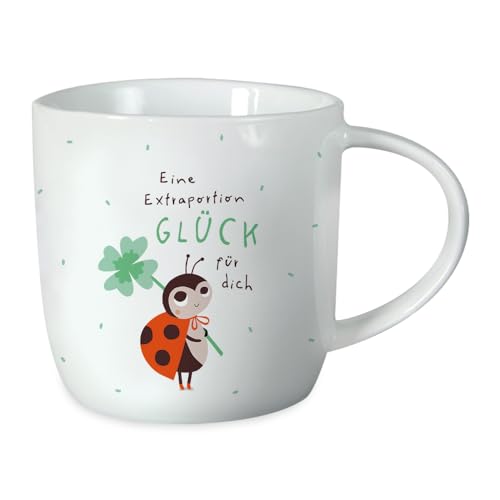 Grafik-Werkstatt Kaffeetasse mit Spruch 300 ml Porzellan Tasse Extraportion Glück, Weiß von Grafik-Werkstatt