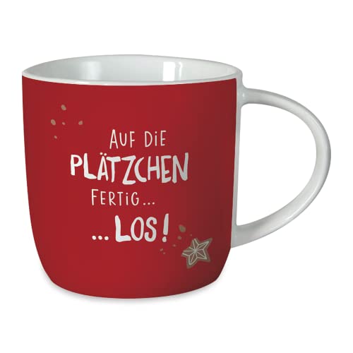 Grafik-Werkstatt Kaffeetasse mit Spruch 300 ml | Porzellan-Tasse Weihnachten | Auf die Plätzchen fertig los, 61750 von Grafik-Werkstatt