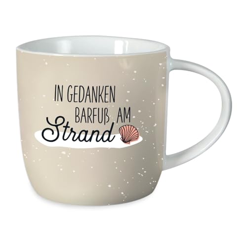 Grafik-Werkstatt Kaffeetasse mit Spruch 300 ml | Porzellan-Tasse lustig | maritim | Barfuß am Strand von Grafik-Werkstatt