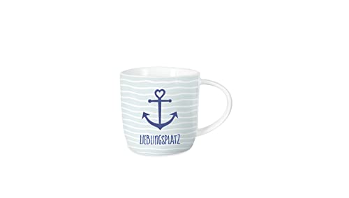 Grafik-Werkstatt Kaffeetasse mit Spruch 300 ml Porzellan Tasse Lieblingsplatz, Blau von Grafik-Werkstatt