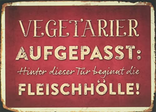 Grafik Werkstatt Kühlschrank Magnet mit lustigem Spruch| Vintage Art | Nostalgie |Dekoration | Geschenk | Fleischhölle von Grafik-Werkstatt