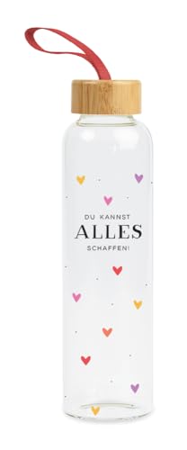Grafik-Werkstatt Trinkflasche aus Glas mit lustigem Spruch | mit Griffschlaufe | 550 ml | Du kannst alles schaffen, Bunt von Grafik-Werkstatt