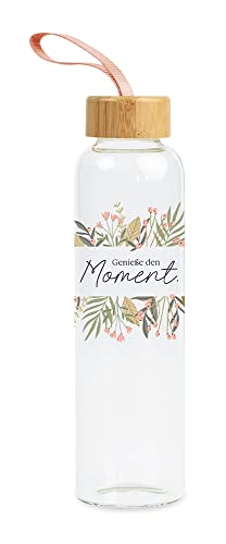 Grafik-Werkstatt Trinkflasche aus Glas mit lustigem Spruch | mit Griffschlaufe | 550 ml | Genieße den Moment Bunt von Grafik-Werkstatt