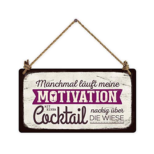Grafik Werkstatt VintageArt Manchmal läuft meine Motivation mit einem Cocktail nackig über die Wiese Cardboard, Pappe, bunt, 22 x 12 cm von Grafik-Werkstatt