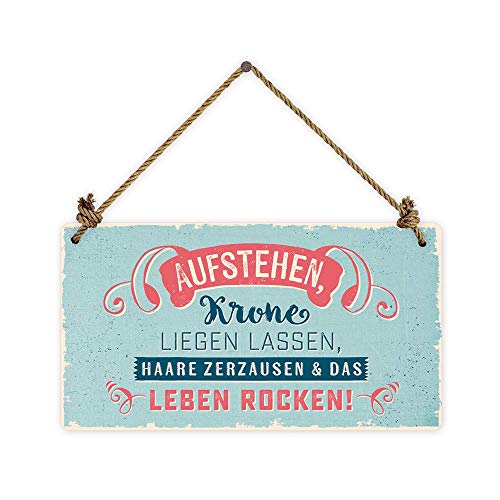 Grafik Werkstatt Wand Vintage-Art |Aufstehen…. | Retro | Nostalgic | Pappschild mit Kordel| Deko-Schild Cardboard, Pappe, bunt, 22 x 12 cm von Grafik-Werkstatt