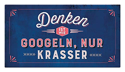 Grafik Werkstatt Wand Vintage-Art | Denken ist wie Googeln…. | Retro | Nostalgic | Pappschild mit Kordel| Deko-Schild Cardboard, Pappe, bunt, 22 x 12 cm von Grafik-Werkstatt