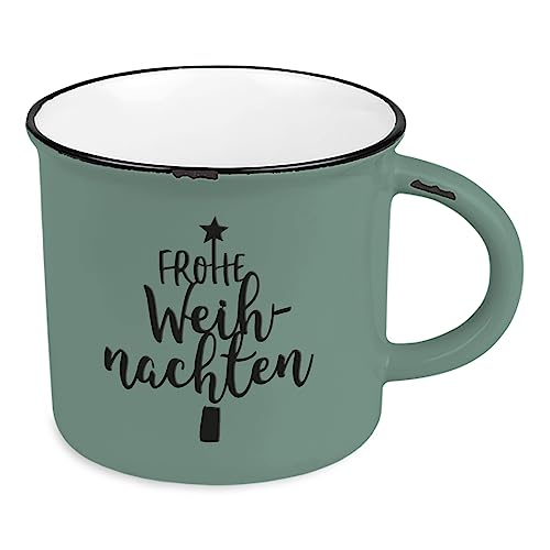 Kaffeetasse vintage| Keramik Becher zum verschenken | 400 ml |Weihnachten | Frohe Weihnachten, Weiß von Grafik-Werkstatt
