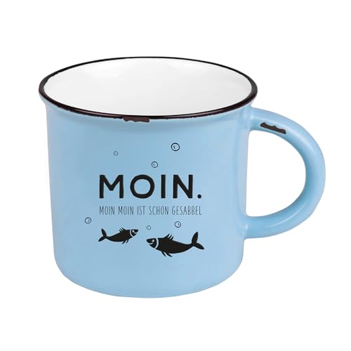 Kaffeetasse vintage| Keramik Becher zum verschenken | 400 ml | maritim | Moin., 61331, Blau von Grafik-Werkstatt