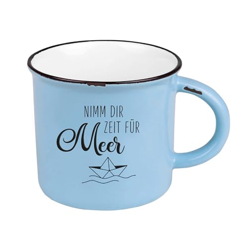 Kaffeetasse vintage | Keramik Becher zum verschenken | 400 ml | maritim | Nimm dir Zeit für Meer, 61328, Blau von Grafik-Werkstatt