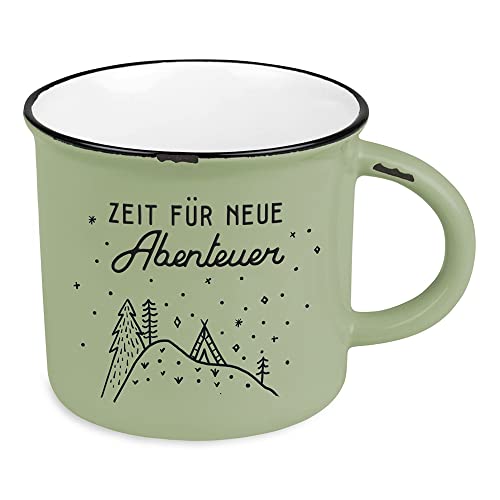 Kaffeetasse vintage| Keramik Becher zum verschenken | Bergglück | Abenteuer, Grün von Grafik-Werkstatt