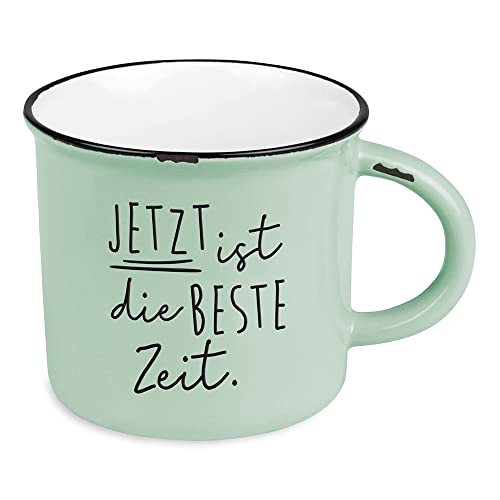 Kaffeetasse vintage| Keramik Becher zum verschenken | Jetzt ist die beste Zeit, Grün von Grafik-Werkstatt
