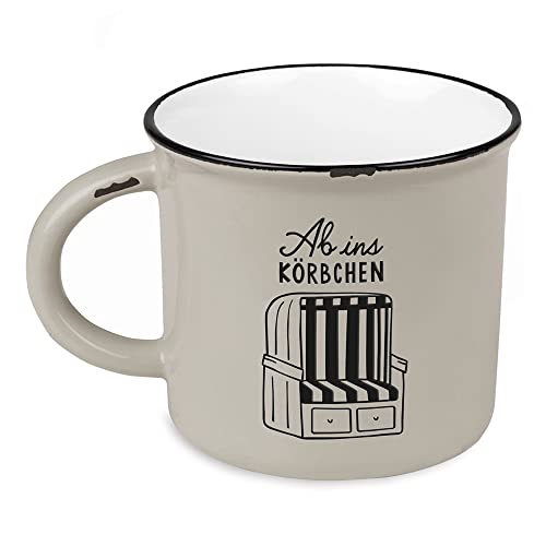 Kaffeetasse vintage| Keramik Becher zum verschenken | maritim | 400 ml | Ab ins Körbchen, Grau von Grafik-Werkstatt