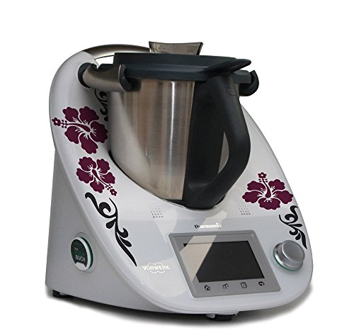 Aufkleber für den Thermomix TM5 - Hibiskus mit Ranke bordeaux anthrazit von Grafix