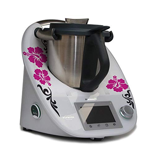 Aufkleber für den Thermomix TM5 - Hibiskus mit Ranke in pink anthrazit von Grafix