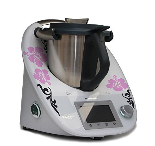 Aufkleber für den Thermomix TM5 & TM6 - Hibiskus mit Ranke Rosa anthrazit von Grafix