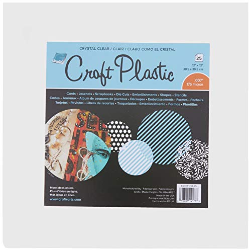 Grafix Craft Plastic Ultraklare, langlebige und archivarische Folie, perfekt für Bastelarbeiten, Schablonen, Tagebücher, Karten, 3D-Verzierungen und mehr, Klar, 12" x 12" von Grafix