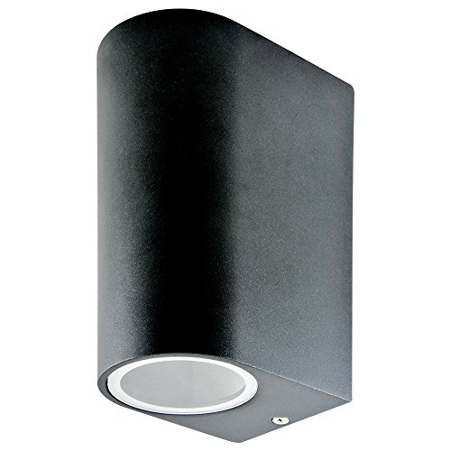 Grafner Aluminium Wandlampe schwarz, mit nach oben und unten gerichtetem Lichtschein, IP44, 2x GU10 Fassung, Wandleuchte rund Down Light Wand Lampe Außen Hof Einfahrt nach oben unten scheinend von Grafner