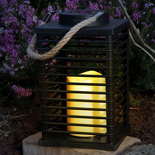 Grafner® LED Solar Laterne mit Kerze | täuschend echt | mit Flacker-Effekt | zum hängen oder stehen | Hängelaterne von Grafner