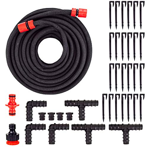 Grafner 15 Meter Perlschlauch Starter-Set, 23 teilig mit Erdanker, Eckverbinder, T-Verbinder, Endstopfen und Klickanschlüssen, wassersparend Bewässerungsschlauch Tropfschlauch Beet Bewässerung von Grafner