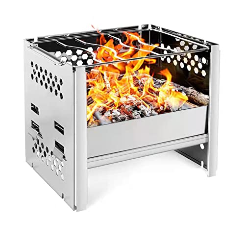 Grafner 2in1 Faltbarer Campingkocher, auch als Mini Grill nutzbar, rostfreier Edelstahl, geringe Rauchentwicklung, mit Tasche, Klapp Kocher Grill faltbar Mini Holz Ofen Kocher Survival Taschengrill von Grafner