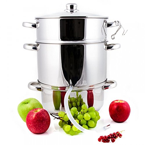 Grafner 8,5 Liter Dampfentsafter aus Edelstahl, Durchmesser Ø26cm, mit Ablasshahn und Glasdeckel, induktionsgeeignet, ideal für Saft und Gelee, Fruchttopf Entsafter Obstpresse Obst Gemüse entsaften von Grafner