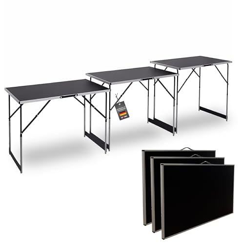 Grafner Aluminium Multifunktionstisch 3-teilig, klappbar und höhenverstellbar, hohe Tragkraft, 100 x 60 cm, stabil und tragbar, Alu Klapptisch Tapeziertisch Flohmarkttisch Campingtisch 3er von Grafner