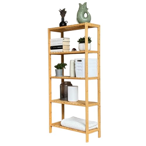 Grafner Badregal mit 5 Etagen aus Bambus, stabile Ausführung, HBT: 131 x 60 x 26 cm, bis 50 kg belastbar, Badezimmerregal schmal Standregal offen Holzregal Bad Küche Flur Badezimmerschrank Schuhregal Grafner Badregal mit 5 Etagen aus Bambus, stabile Ausführung, HBT: 131 x 60 x 26 cm, bis 50 kg belastbar, Badezimmerregal schmal Standregal offen Holzregal Bad Küche Flur Badezimmerschrank Schuhregal von Grafner