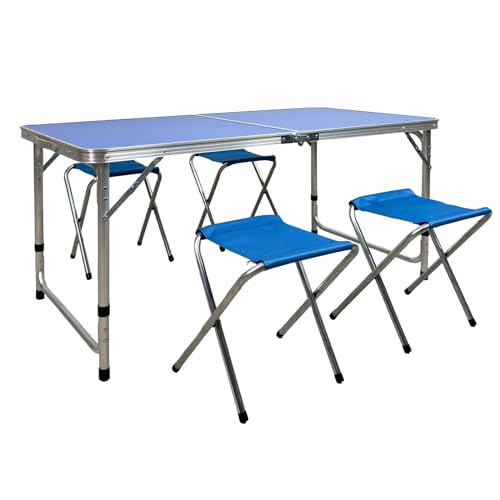 Grafner Camping Sitzgarnitur, 5-teiliges Set mit klappbarem Tisch und 4 höhenverstellbaren Stühlen, 120 x 60 x 70 cm, stabil und tragbar von Grafner