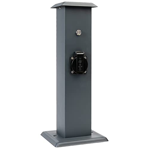 Grafner Edelstahl Design Gartensteckdose Dämmerungssensor, 3 Steckdosen, IP44, eckig, anthrazit, KEIN ROST – Pulverbeschichtung, Energiesäule Mehrfach Metall Außen Steckdose schwarz Helligkeitssensor von Grafner