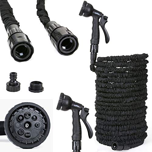 Grafner Flexischlauch, 30 Meter, 3-Fach Latexkern, mit 8-Fach Soft-Multifunktionsbrause, KEIN PLATZEN, Massive Steckverbinder, schwarz Flexibler Gartenschlauch Flexi Schlauch dehnbar von Grafner