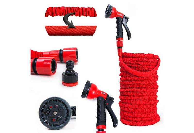 Grafner Gartenschlauch Gartenschlauch dehnbar flexibel 30 m rot inkl Multifunktionsbrause, dehnbar, (1 St), Arbeitsdruck: max. 8 bar von Grafner