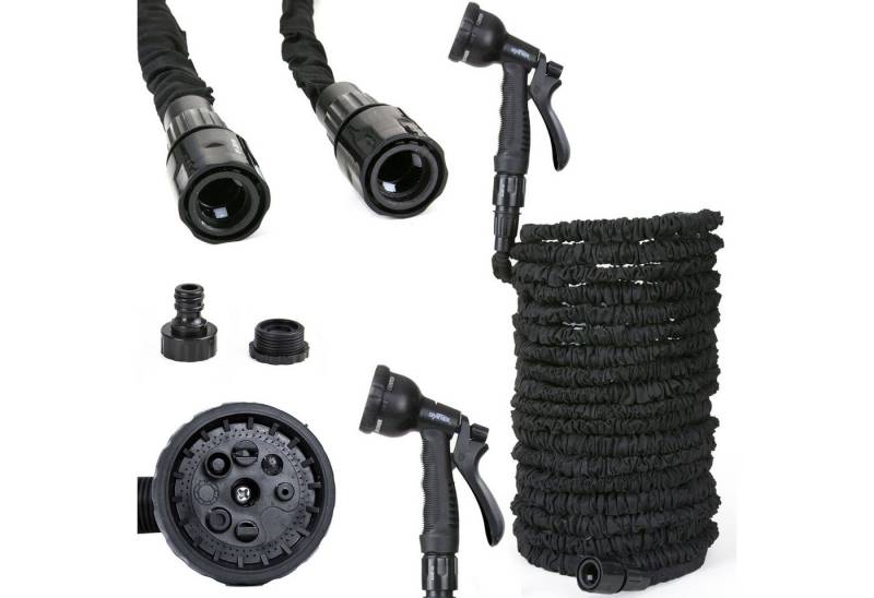 Grafner Gartenschlauch Gartenschlauch flexibel dehnbar 30 m schwarz inkl Multifunktionsbrause, 600D Polyester von Grafner