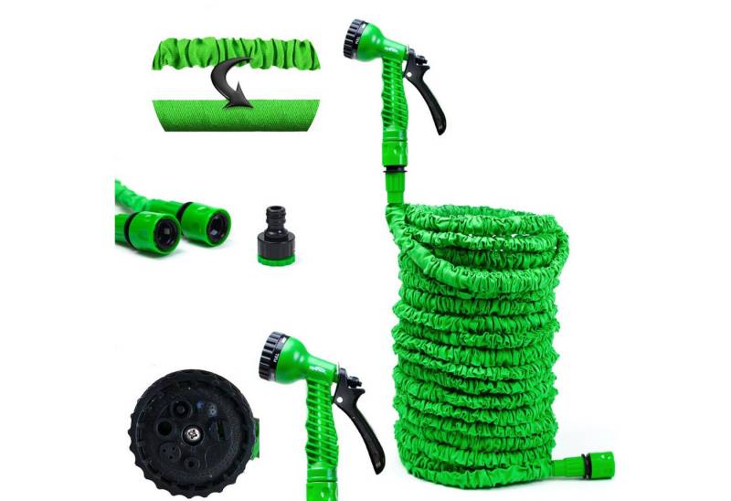 Grafner Gartenschlauch Gartenschlauch dehnbar flexibel 37,5 m Multifunktionsbrause, automatisches ausdehnen und wieder zusammen-ziehen, automatische Selbstentleerung, (1 St), dehnbar, Gewebe aus hochfestem 600D Polyester von Grafner