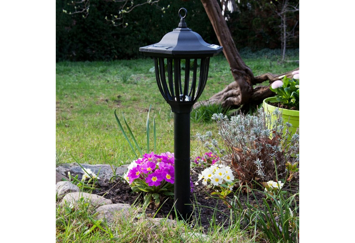 Grafner LED Solarleuchte LED Solar Standleuchte 52cm Gartenlampe mit Erdspieß, LED fest integriert, Kaltweiß, Maße: ca. Höhe 52cm Ø 14cm, Lampenschrim Ø 17cm von Grafner